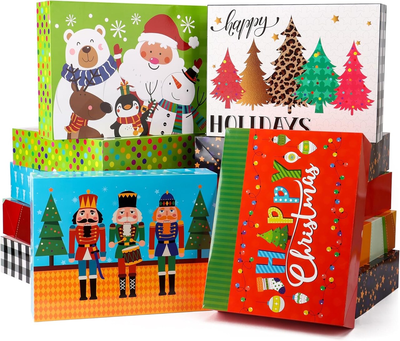 Boxes Bulk with Lids,4inch Deep Christmas Robes Boxes with Tissuer Paper and Stickers,Decorative Xmas Holiday Present Wrapping Box for Big Clothing,Coats,Sweaters